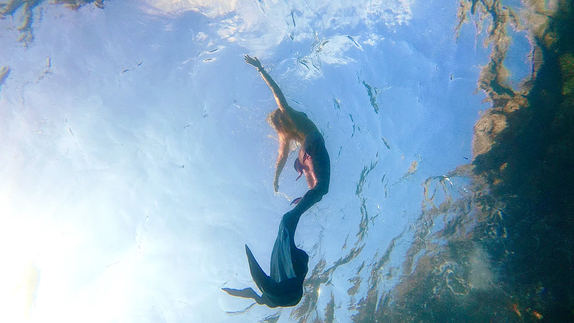 Mermaid beneath the radiant sea surface
